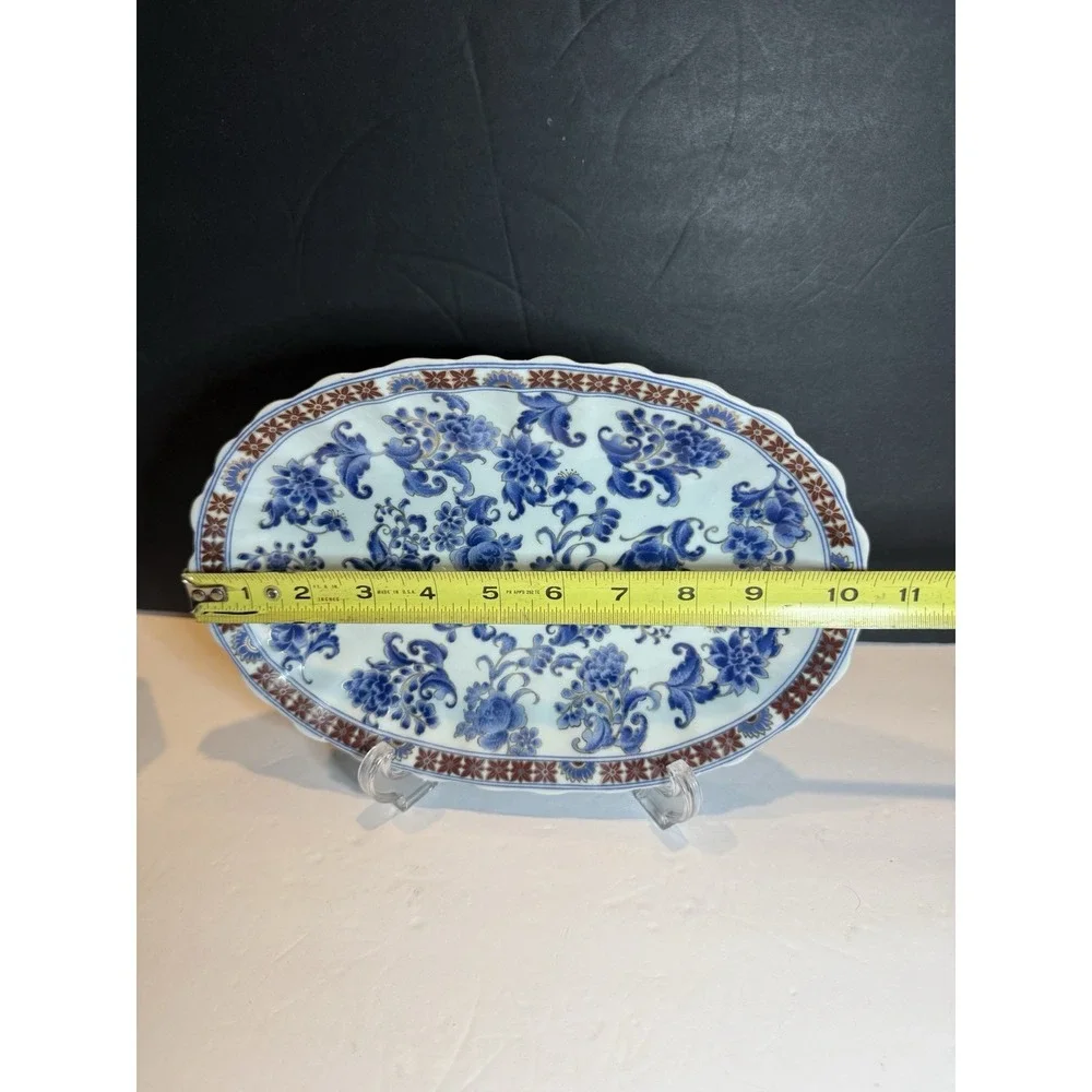 Blue & White Floral Porcelain Decorative Tray and Covered Box Set